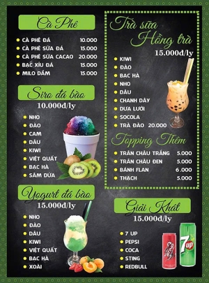 Menu trà sữa TS001