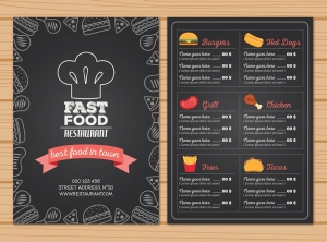 Menu fast food restaurant